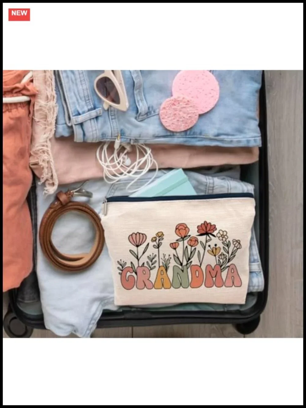 Grandma Makeup Bag Linen Cosmetic Pouch Travel Toiletry Gift